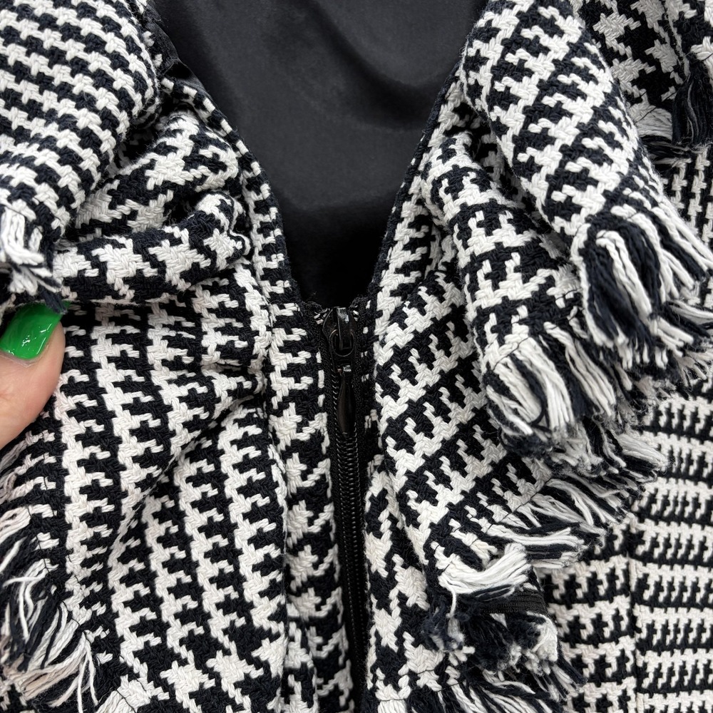Anne Fontaine Jacket Womens 2 Black White Tweed Ruffle Fringe Full Zip Blazer - Picture 4 of 14